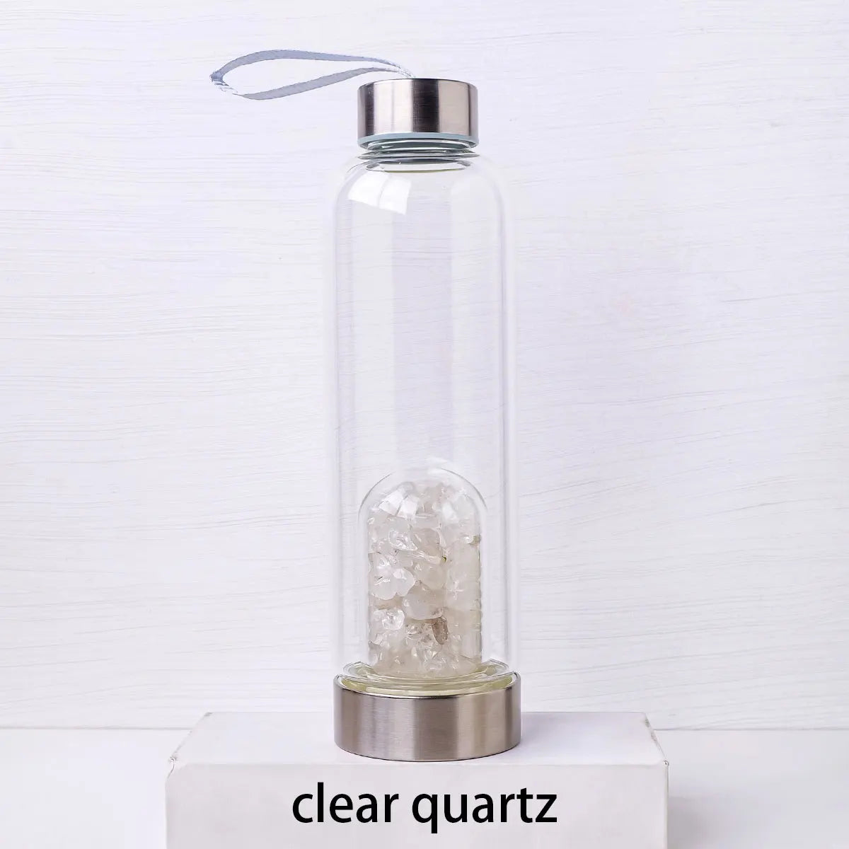 Natural Crystal Gravel Energy Healthy Water Cup Glass Water Bottle Elixir Healing Gemstone Quartz