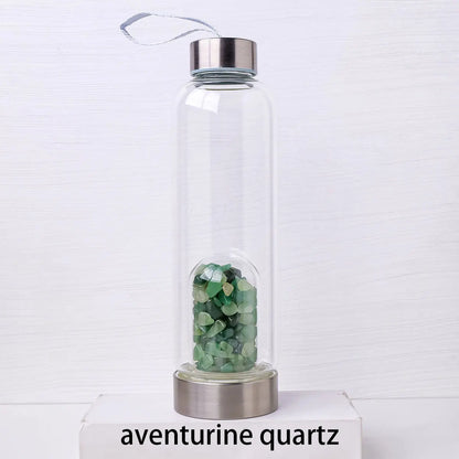 Natural Crystal Gravel Energy Healthy Water Cup Glass Water Bottle Elixir Healing Gemstone Quartz
