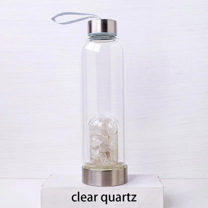 Natural Crystal Gravel Energy Healthy Water Cup Glass Water Bottle Elixir Healing Gemstone Quartz