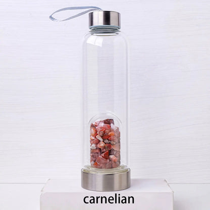 Natural Crystal Gravel Energy Healthy Water Cup Glass Water Bottle Elixir Healing Gemstone Quartz