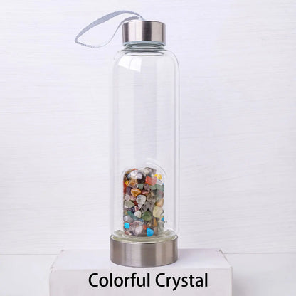Natural Crystal Gravel Energy Healthy Water Cup Glass Water Bottle Elixir Healing Gemstone Quartz