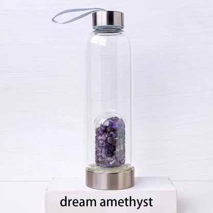 Natural Crystal Gravel Energy Healthy Water Cup Glass Water Bottle Elixir Healing Gemstone Quartz