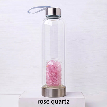 Natural Crystal Gravel Energy Healthy Water Cup Glass Water Bottle Elixir Healing Gemstone Quartz