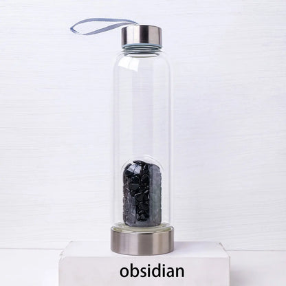 Natural Crystal Gravel Energy Healthy Water Cup Glass Water Bottle Elixir Healing Gemstone Quartz